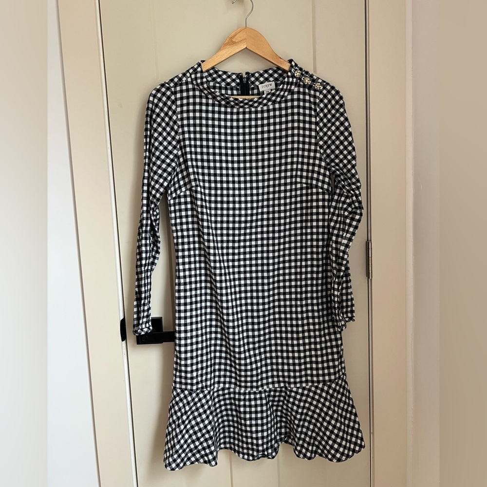 J. Crew Black and White Sheath Dress Long Sleeve Crew Neck